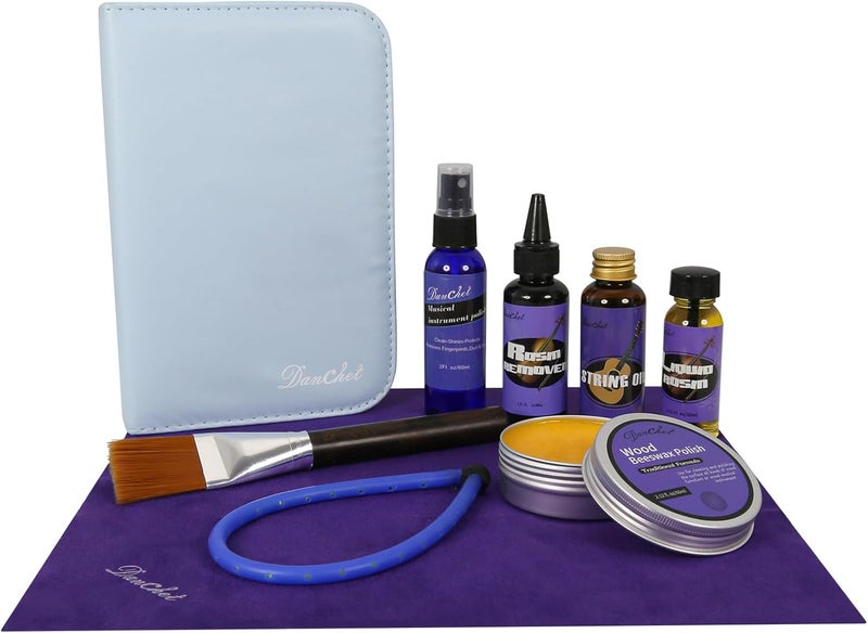 Danchet Violin Cleaner Care Cleaning Kit,Maintenance Kit,Beeswax,Liquid Rosin,Rosin Remover,String Oil,Polish,Violin Humidifier,Violin String Brush,Cleaning Clot. - Image 1